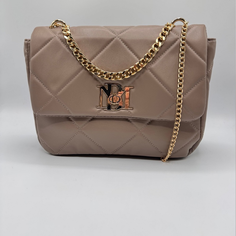 Badgley Mischka Taupe Crossbody Bag with Gold Chain